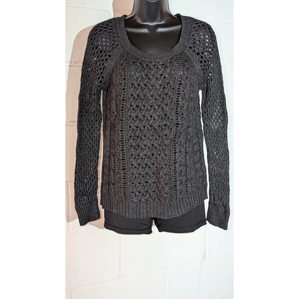 American Eagle Crochet Open Knit Sweater Top Long Sleeve Wool Blend Medium